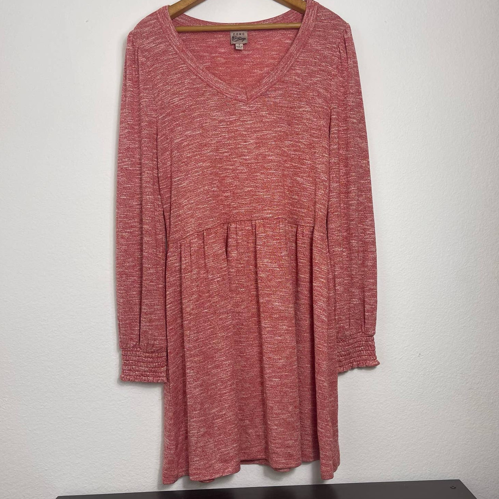 Como Vintage Women's Red V-Neck Long Sleeve‎ Dress Size Small